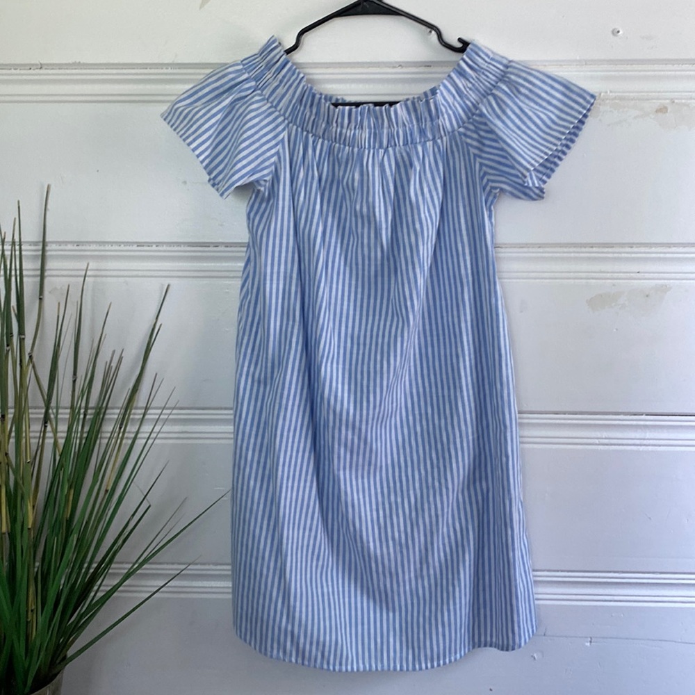 Atmosphere size 4 off the shoulder blue and white midi dress.